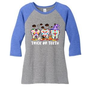 Trick Or Teeth Halloween Costume Dentist Dental Halloween Meaningful Gift Women's Tri-Blend 3/4-Sleeve Raglan Shirt