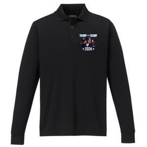 Trump Or The Tramp 2024 Vote For Trump Trump Vance 2024 Performance Long Sleeve Polo