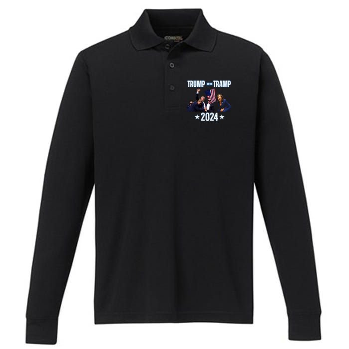 Trump Or The Tramp 2024 Vote For Trump Trump Vance 2024 Performance Long Sleeve Polo