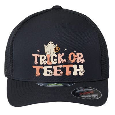 Trick Or Teeth Halloween Retro Spooky Dental Assistant Gift Flexfit Unipanel Trucker Cap