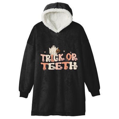 Trick Or Teeth Halloween Retro Spooky Dental Assistant Gift Hooded Wearable Blanket