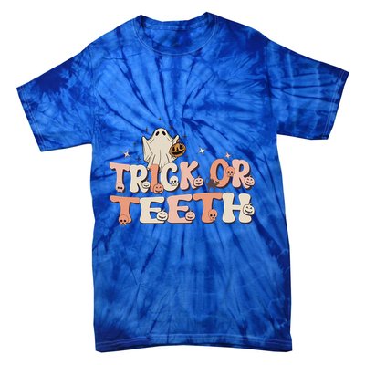 Trick Or Teeth Halloween Retro Spooky Dental Assistant Gift Tie-Dye T-Shirt