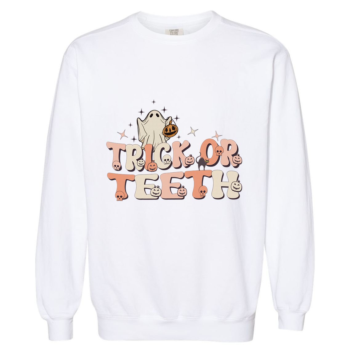 Trick Or Teeth Halloween Retro Spooky Dental Assistant Gift Garment-Dyed Sweatshirt