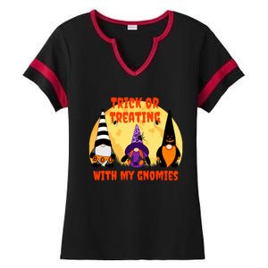 Trick Or Treating With My Gnomies Halloween Gnomes Cool Gift Ladies Halftime Notch Neck Tee