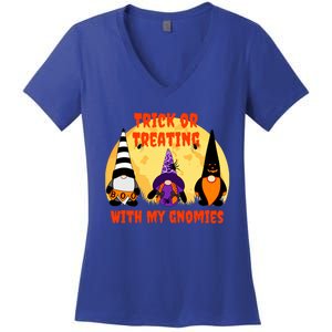 Trick Or Treating With My Gnomies Halloween Gnomes Cool Gift Women's V-Neck T-Shirt