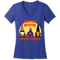 Trick Or Treating With My Gnomies Halloween Gnomes Cool Gift Women's V-Neck T-Shirt