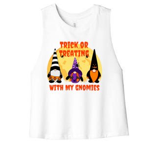 Trick Or Treating With My Gnomies Halloween Gnomes Cool Gift Women's Racerback Cropped Tank