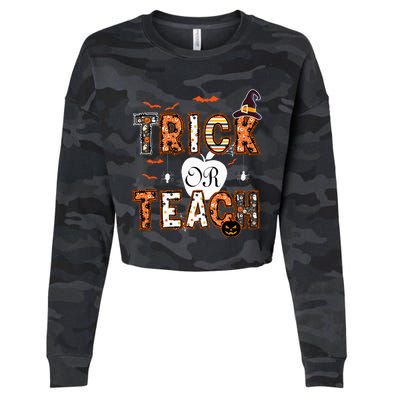 Trick Or Teach Retro Halloween Teacher Costume Cropped Pullover Crew