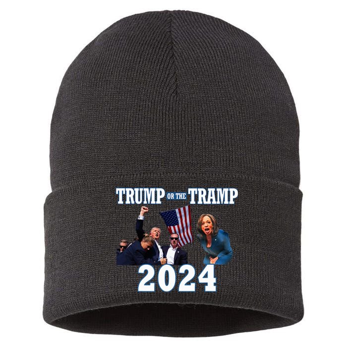 Trump Or The Tramp 2024 Vote For Trump Trump Vance 2024 Sustainable Knit Beanie