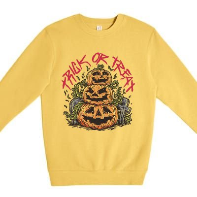 Trick Or Treat Three Pumpkin Design Premium Crewneck Sweatshirt