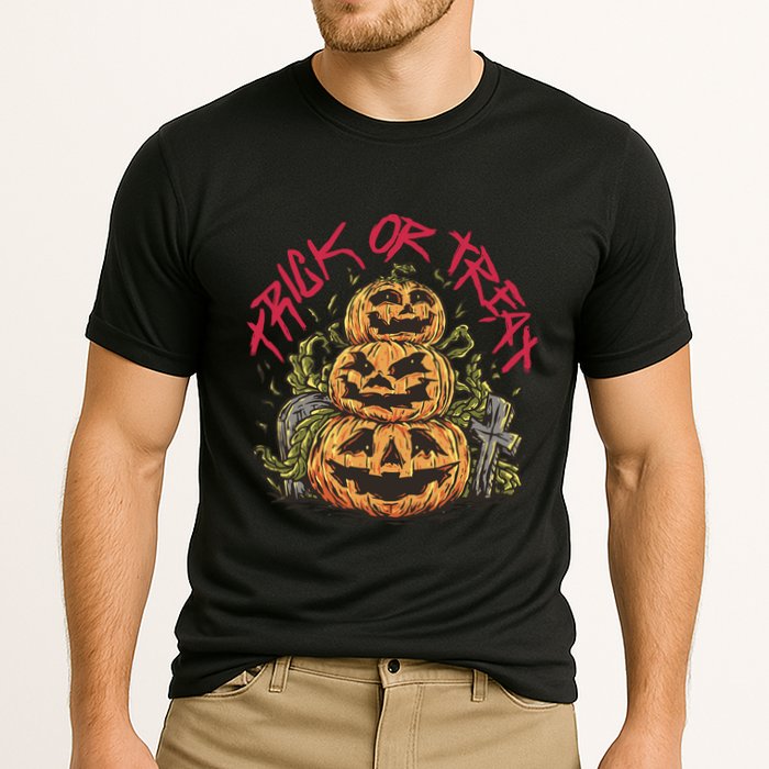 Trick Or Treat Three Pumpkin Design Cooling Performance Crew T-Shirt