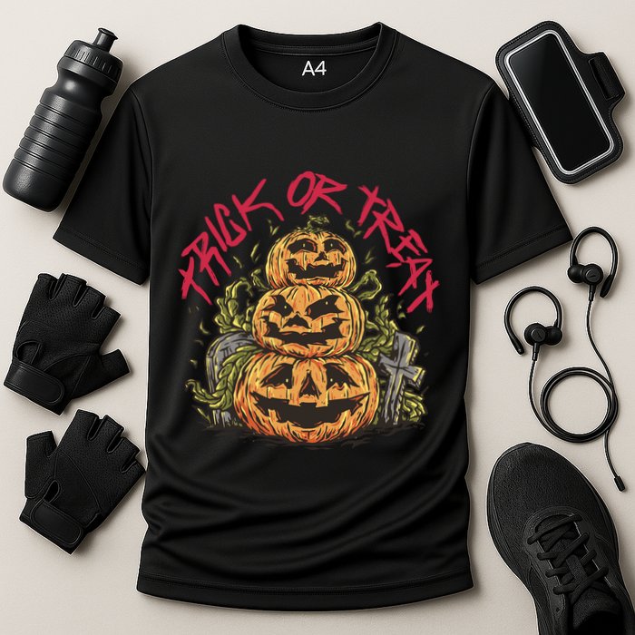 Trick Or Treat Three Pumpkin Design Cooling Performance Crew T-Shirt