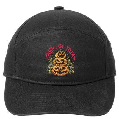 Trick Or Treat Three Pumpkin Design 7-Panel Snapback Hat