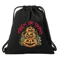 Trick Or Treat Three Pumpkin Design Drawstring Bag