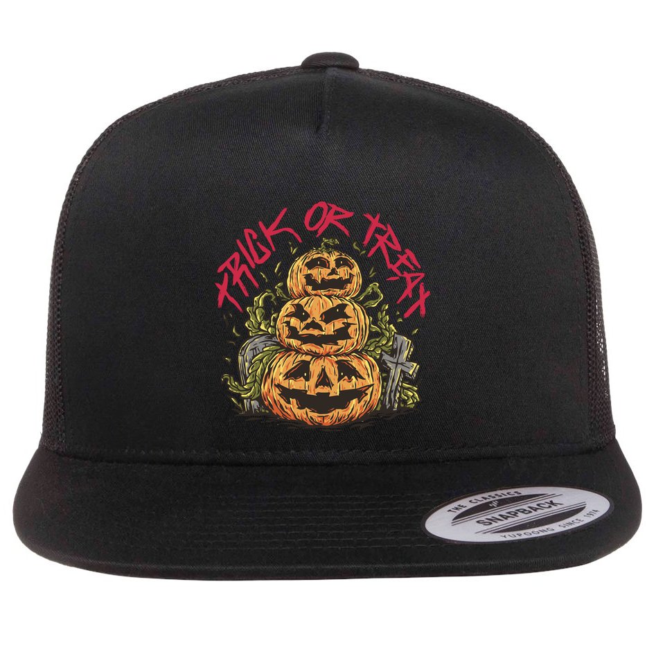 Trick Or Treat Three Pumpkin Design Flat Bill Trucker Hat