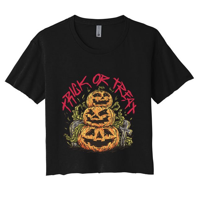 Trick Or Treat Three Pumpkin Design Crop Top