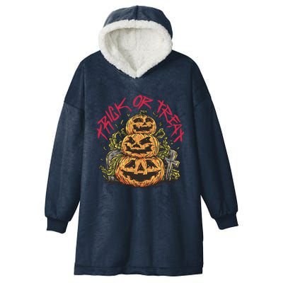 Trick Or Treat Three Pumpkin Design Hooded Wearable Blanket