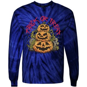 Trick Or Treat Three Pumpkin Design Tie-Dye Long Sleeve Shirt