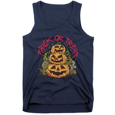 Trick Or Treat Three Pumpkin Design Tank Top