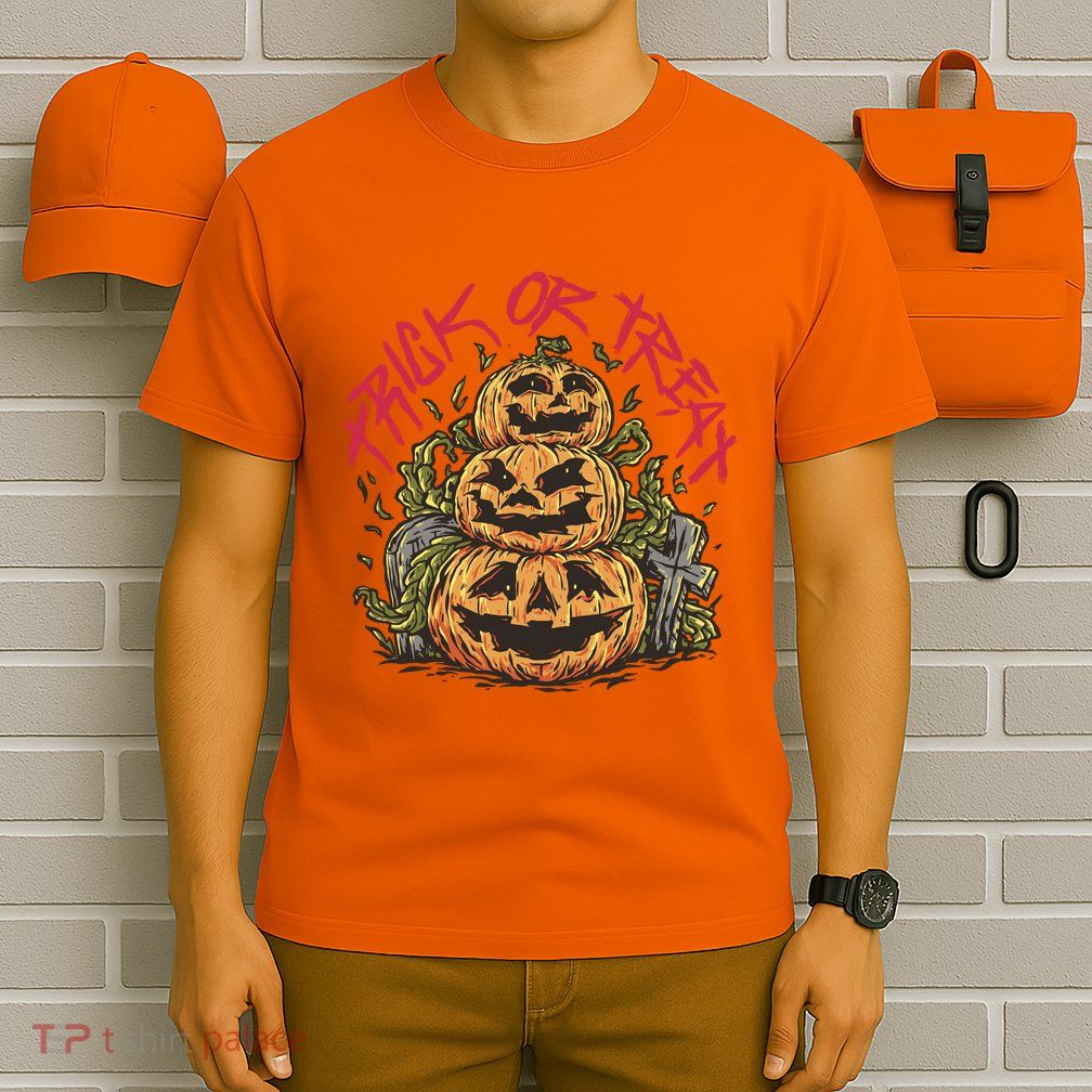 Trick Or Treat Three Pumpkin Design T-Shirt