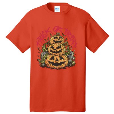 Trick Or Treat Three Pumpkin Design Tall T-Shirt