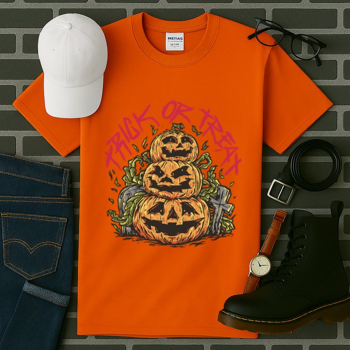 Trick Or Treat Three Pumpkin Design Tall T-Shirt