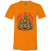 Trick Or Treat Three Pumpkin Design V-Neck T-Shirt