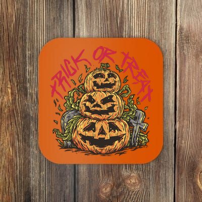 Trick Or Treat Three Pumpkin Design Coaster