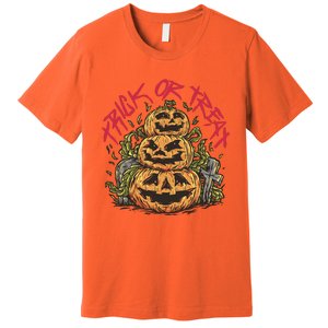 Trick Or Treat Three Pumpkin Design Premium T-Shirt