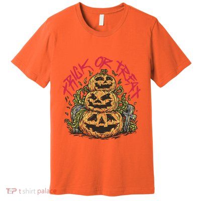 Trick Or Treat Three Pumpkin Design Premium T-Shirt