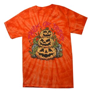 Trick Or Treat Three Pumpkin Design Tie-Dye T-Shirt