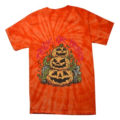 Trick Or Treat Three Pumpkin Design Tie-Dye T-Shirt