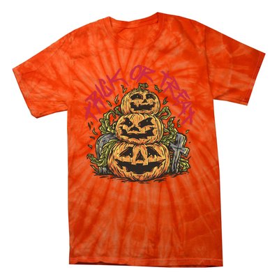 Trick Or Treat Three Pumpkin Design Tie-Dye T-Shirt