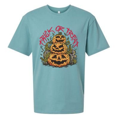 Trick Or Treat Three Pumpkin Design Sueded Cloud Jersey T-Shirt