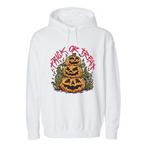 Trick Or Treat Three Pumpkin Design Garment-Dyed Fleece Hoodie