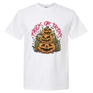 Trick Or Treat Three Pumpkin Design Garment-Dyed Heavyweight T-Shirt