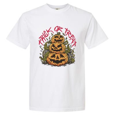 Trick Or Treat Three Pumpkin Design Garment-Dyed Heavyweight T-Shirt