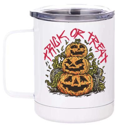 Trick Or Treat Three Pumpkin Design 12 oz Stainless Steel Tumbler Cup