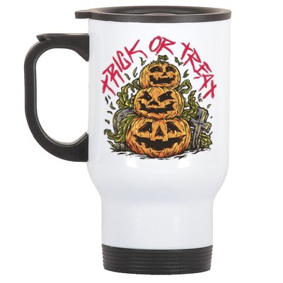 Trick Or Treat Three Pumpkin Design Stainless Steel Travel Mug