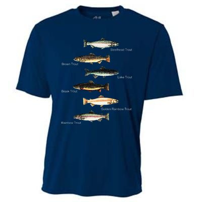 Types Of Trout Fish Species Collection Fishing Cooling Performance Crew T-Shirt