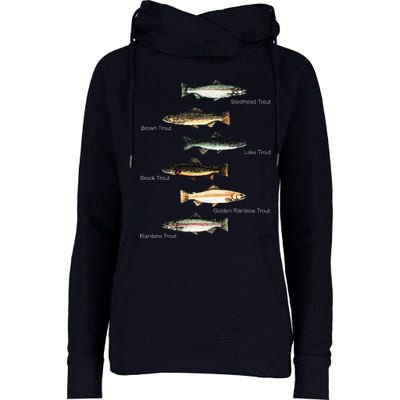 Types Of Trout Fish Species Collection Fishing Womens Funnel Neck Pullover Hood