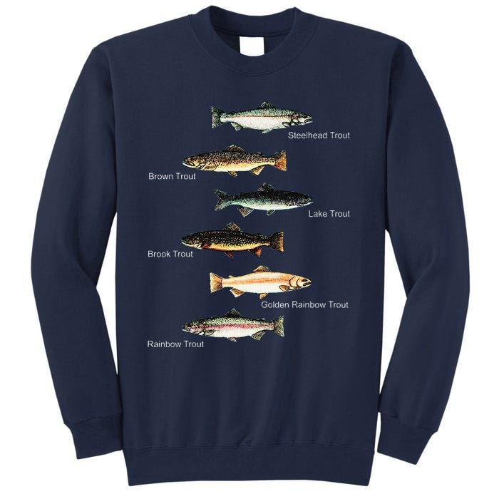 Types Of Trout Fish Species Collection Fishing Tall Sweatshirt