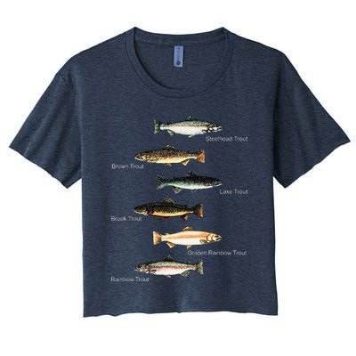 Types Of Trout Fish Species Collection Fishing Women's Crop Top Tee