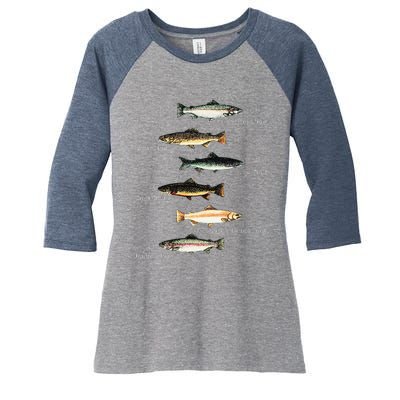 Types Of Trout Fish Species Collection Fishing Women's Tri-Blend 3/4-Sleeve Raglan Shirt