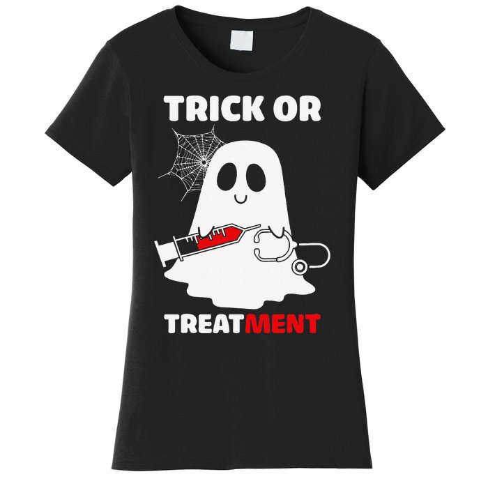 Trick Or Treatment Ghost Funny Rn Nursing Doctor Halloween Women's T-Shirt