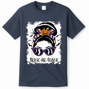 Trick or Teach Cute Halloween Teacher Messy Bun Retro Shades T-Shirt