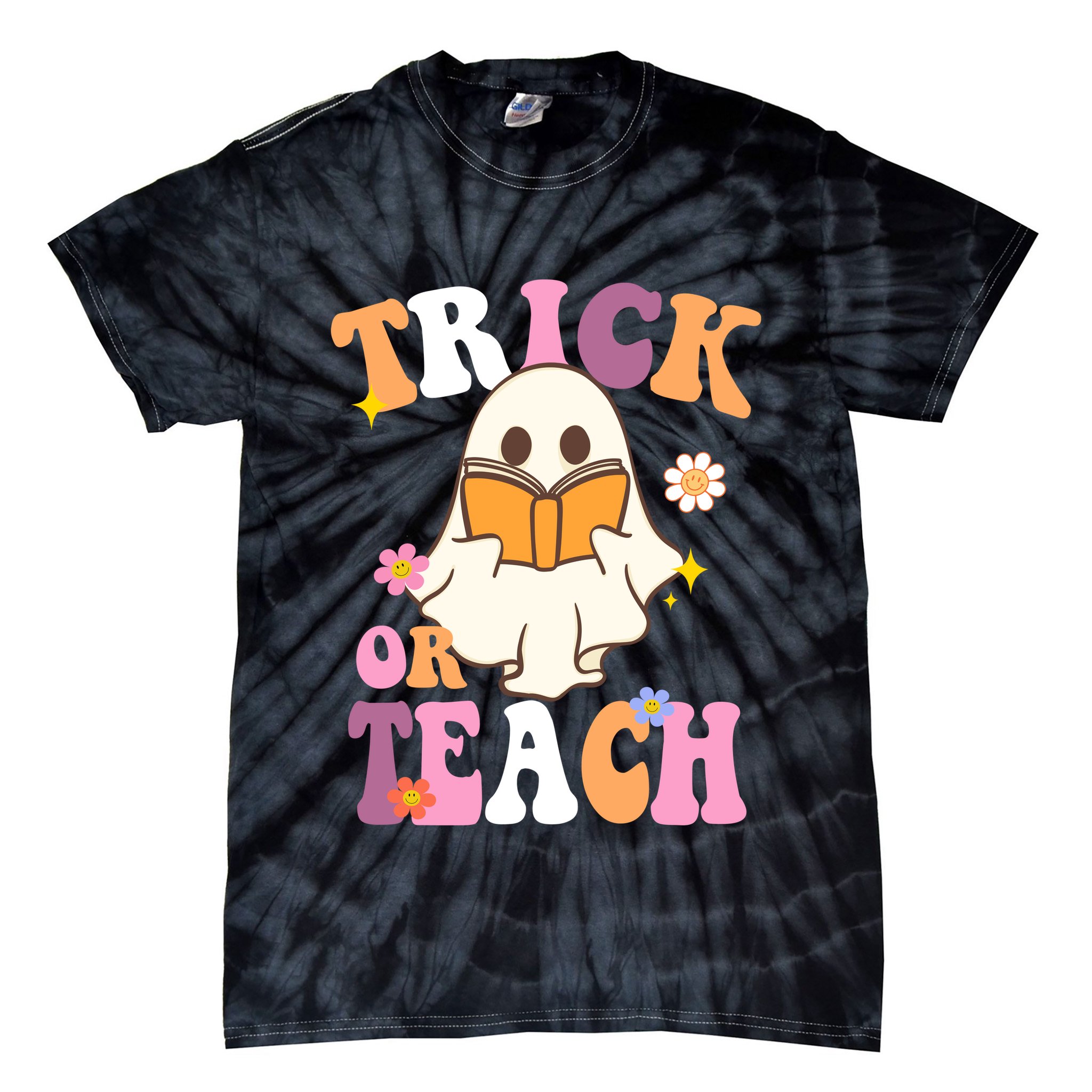 Trick Or Teach Cute Book Ghost Tie-Dye T-Shirt
