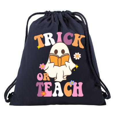 Trick Or Teach Cute Book Ghost Drawstring Bag