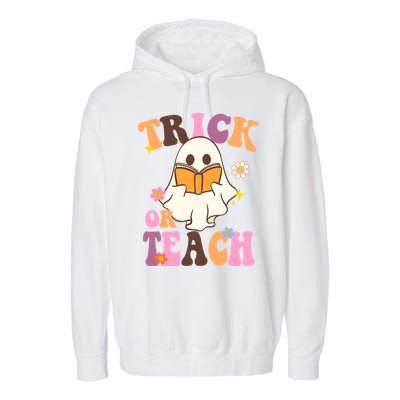 Trick Or Teach Cute Book Ghost Garment-Dyed Fleece Hoodie