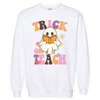 Trick Or Teach Cute Book Ghost Garment-Dyed Sweatshirt